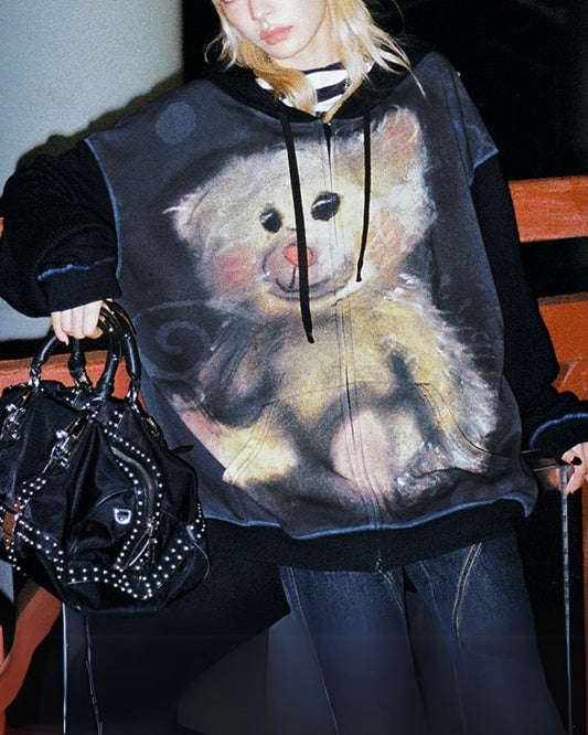 Bear Print Full Zip Hoodie　TP032
